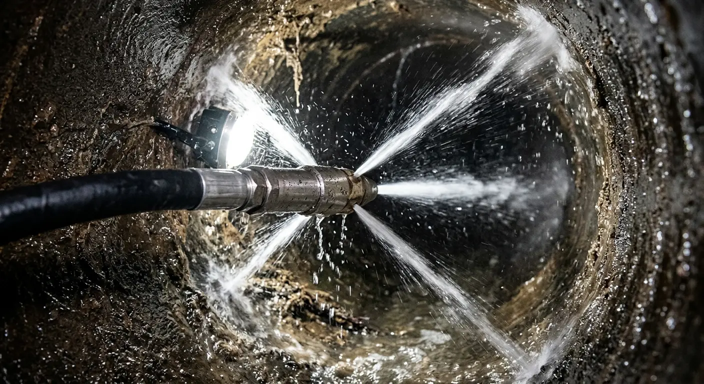 High-pressure hydro jetting nozzle cleaning sewer pipe for Storm Drain Cleaning in Riverton